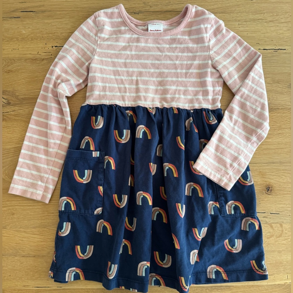 Hanna Andersson Pink Striped and Navy Rainbow Dress